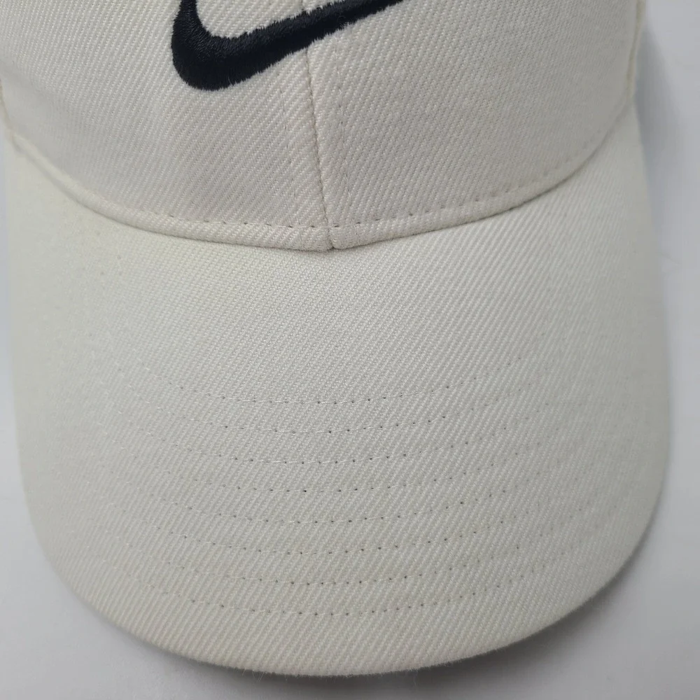 Nike Hat Adjustable Cream Black Swoosh Logo Casual Sports Cap Wool Blend Men